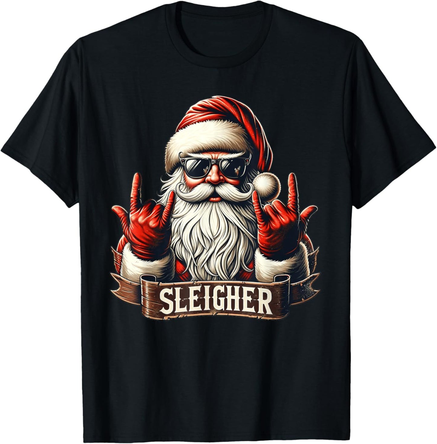 Sleigh Santa Christmas Rock Music T-Shirt