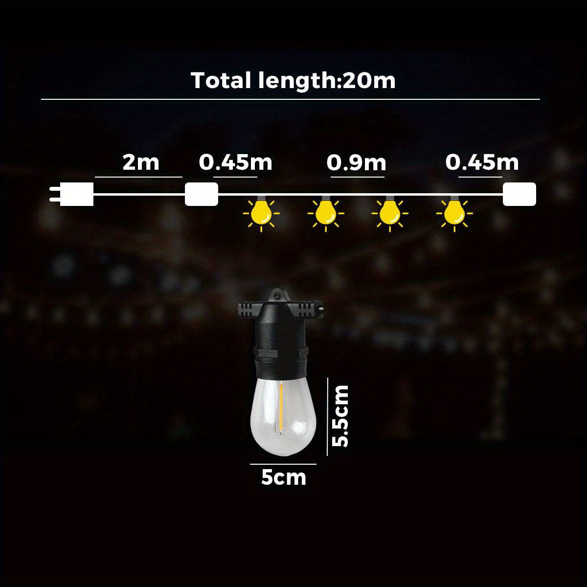 20M LED Festoon String Lights