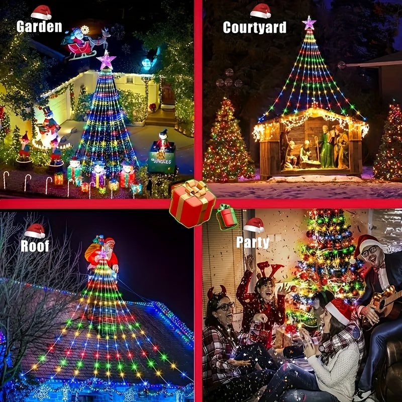 Solar-Powered LED Waterfall Tree