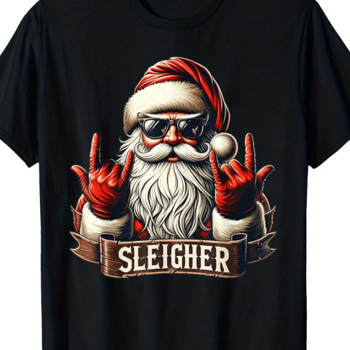Sleigh Santa Christmas Rock Music T-Shirt