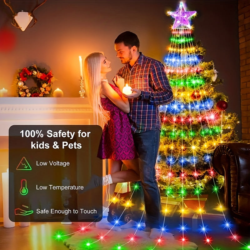 Solar-Powered LED Waterfall Tree