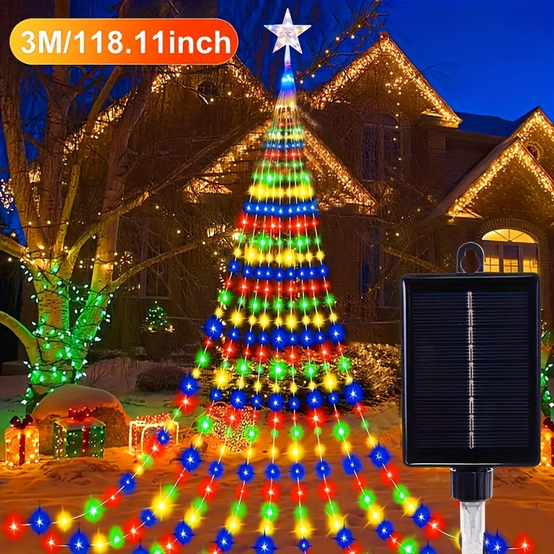 Solar-Powered LED Waterfall Tree