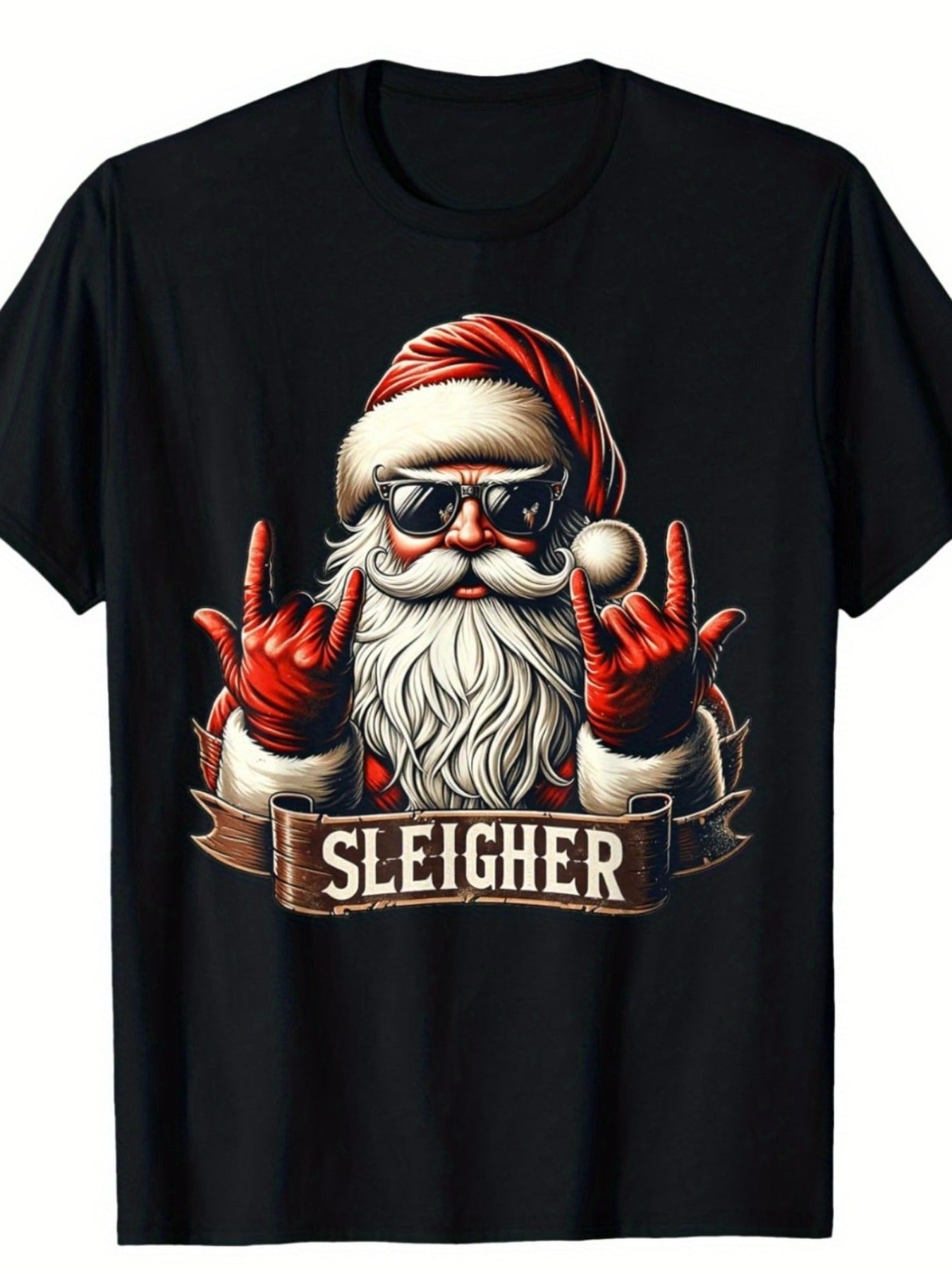 Sleigh Santa Christmas Rock Music T-Shirt