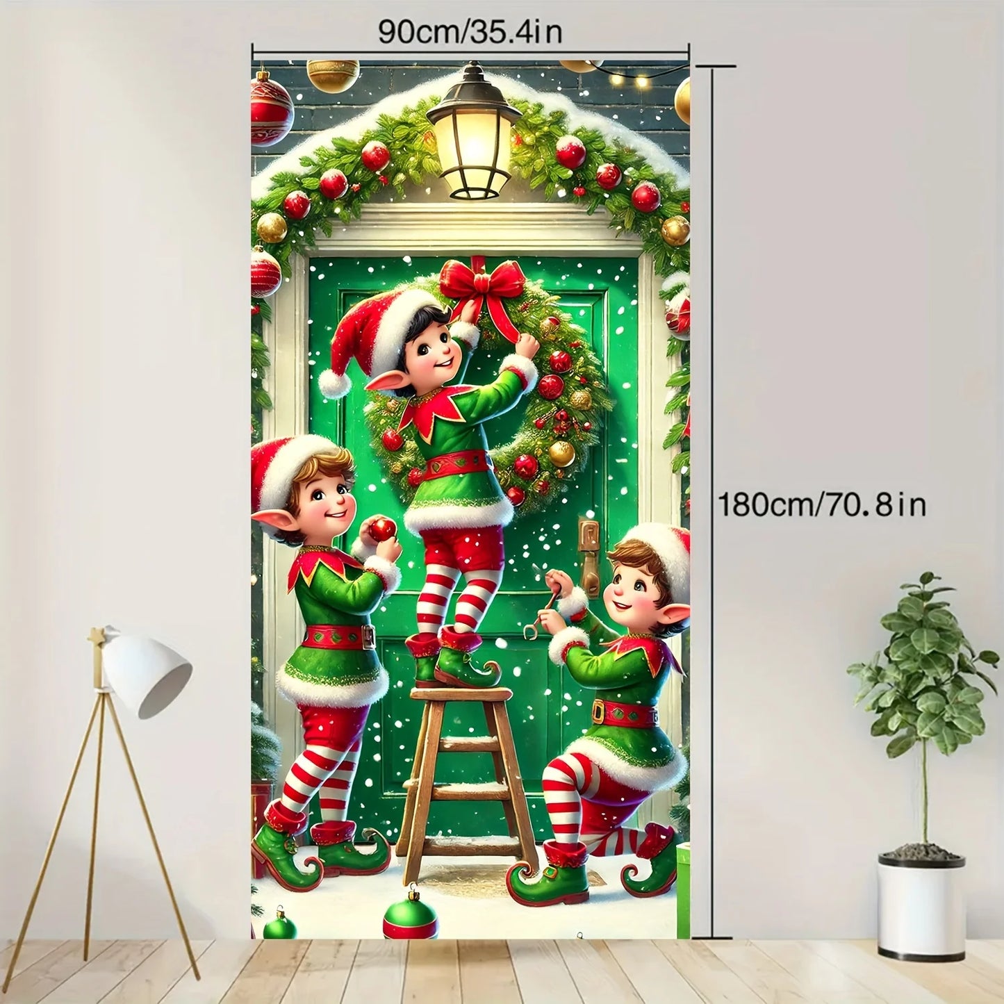 Christmas Elves Wreath Door Cover