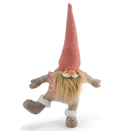 Pink Hat One-Legged Standing Christmas Gnome - Santa & Rudolph Plush Faceless Dwarf Figurine