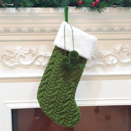 Green Large Cable Knit Christmas Stocking - Classic 43cm Holiday Decor for Fireplace Hanging