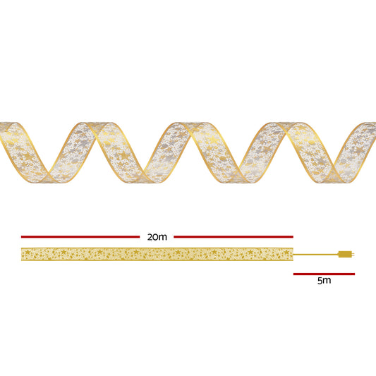 Jingle Jollys 20M Christmas Lights Fairy Ribbon Light 200 LED Xmas Decor Golden