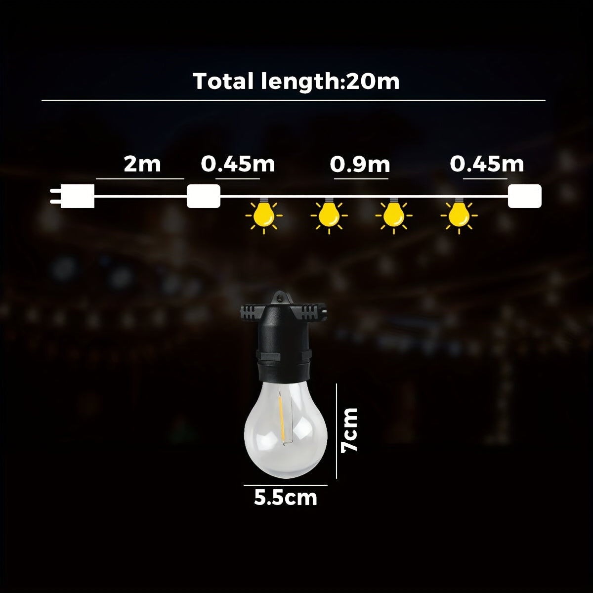 20M LED Festoon String Lights