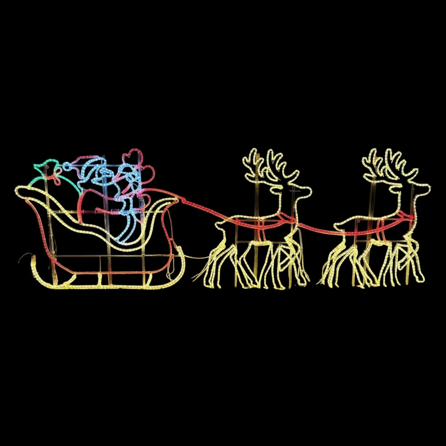 Large Sleigh Santa Waving 2 Reindeer Rope Light