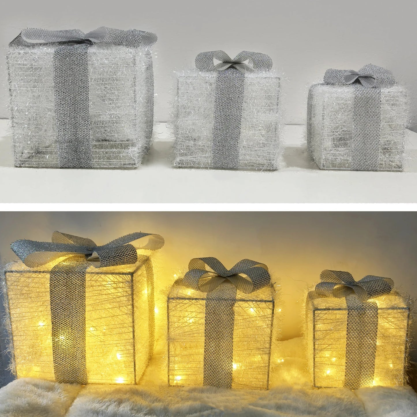 Set of 3 Christmas Lighted Gift Boxes