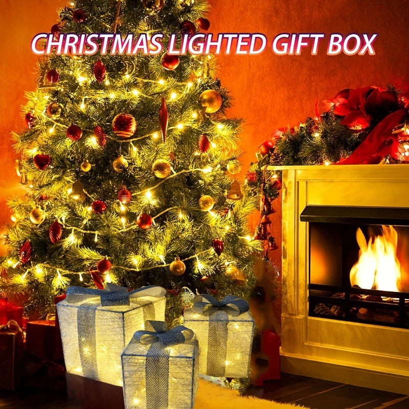 Set of 3 Christmas Lighted Gift Boxes