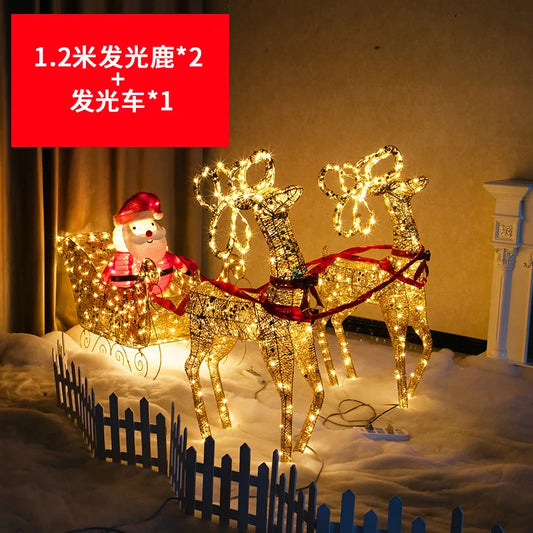 Christmas Family of Three Large Luminous Deer