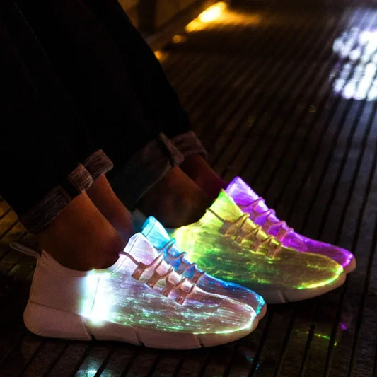 Girls & Boys Kids Fiber Optic Fabric Light Up Shoes