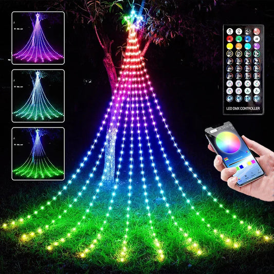 Christmas Tree Waterfall String Light with Star Topper