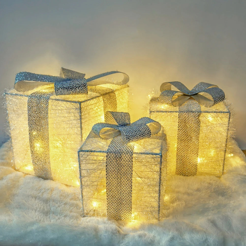 Set of 3 Christmas Lighted Gift Boxes
