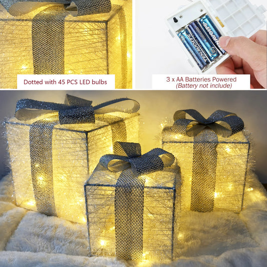 Set of 3 Christmas Lighted Gift Boxes