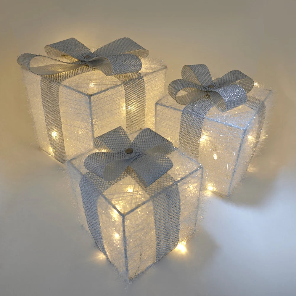 Set of 3 Christmas Lighted Gift Boxes