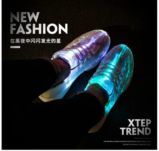 Girls & Boys Kids Fiber Optic Fabric Light Up Shoes