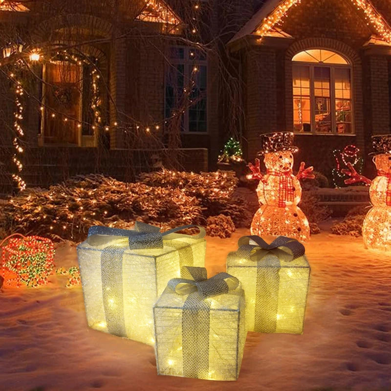 Set of 3 Christmas Lighted Gift Boxes