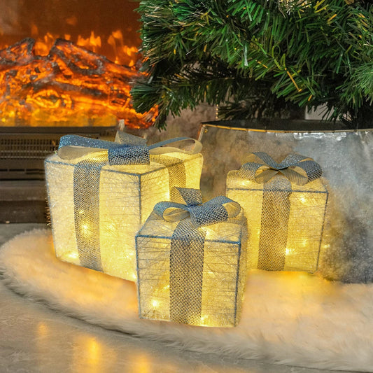 Set of 3 Christmas Lighted Gift Boxes