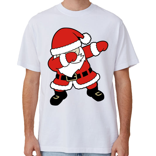 100% Cotton Christmas T-shirt Adult Unisex Tee Tops Funny Santa Party Custume, Dancing Santa (White), 3XL