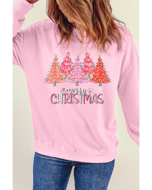 Pink Rhinestone Merry CHRISTMAS Christmas Tree Graphic Sweatshirt - XL