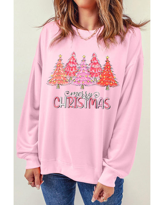 Pink Rhinestone Merry CHRISTMAS Christmas Tree Graphic Sweatshirt - XL
