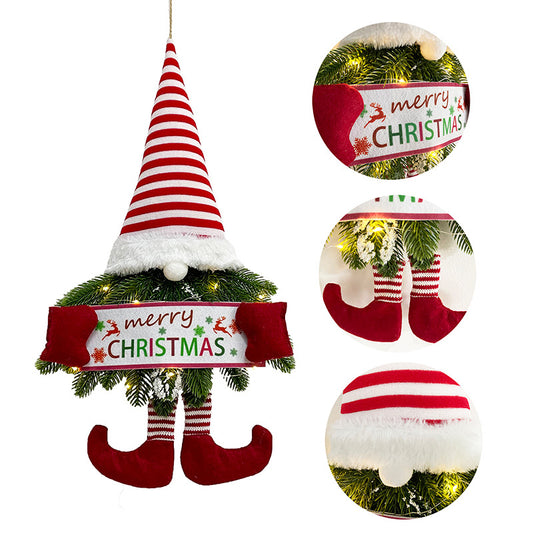 LED Lighted Christmas Gnome Wreath - Festive Hanging Front Door Decor with Dangle Legs