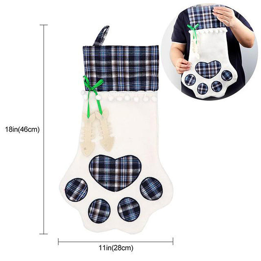 Red Large Plaid Dog Paw Christmas Stocking - Festive Fireplace Decor for Pet Lovers