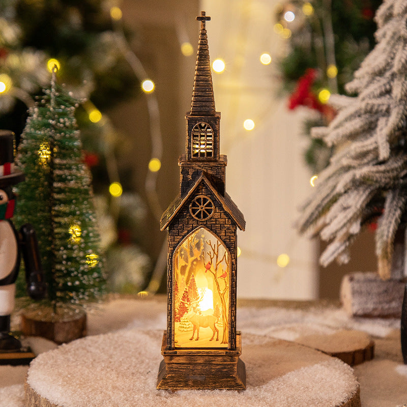 3-pcs Church elk Vintage Christmas Church LED Lantern - Battery Operated Decorative Holiday Night Light
