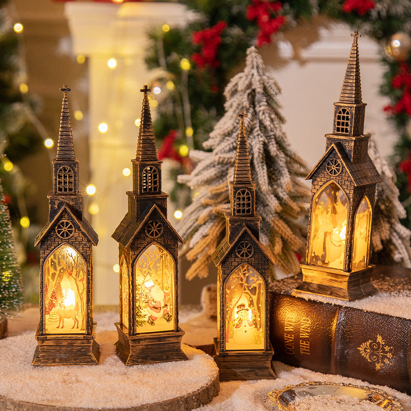 3-pcs Church elk Vintage Christmas Church LED Lantern - Battery Operated Decorative Holiday Night Light