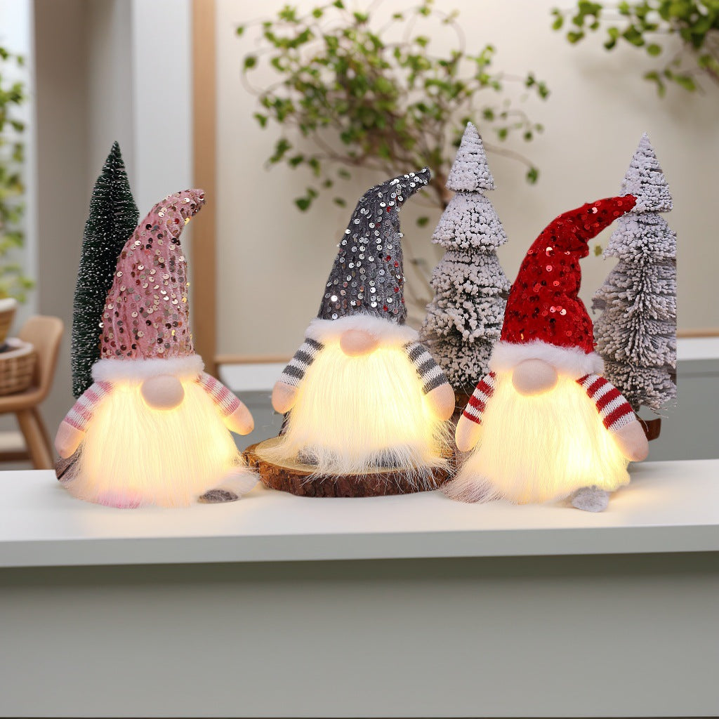 2 Pcs Grey Charming Light-Up Christmas Gnome - Festive Nordic Plush Holiday Decoration