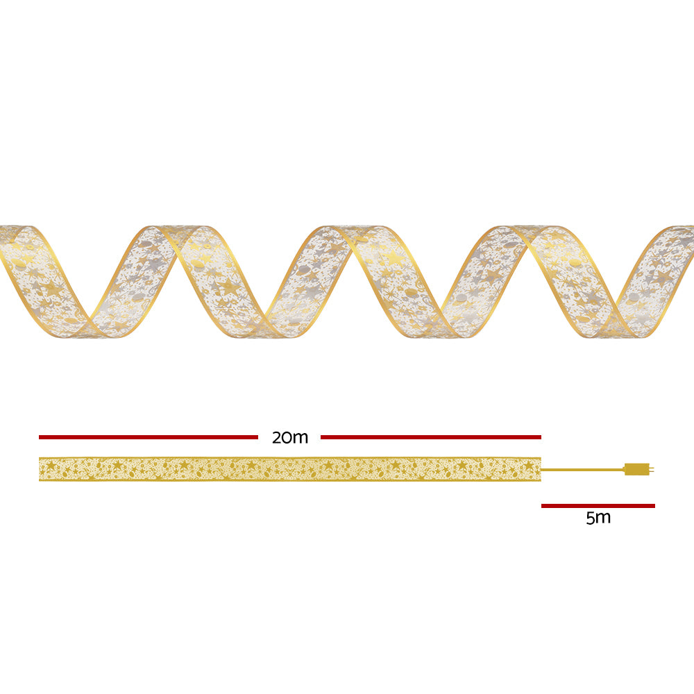 Jingle Jollys 20M Christmas Lights Fairy Ribbon Light 200 LED Xmas Decor Golden