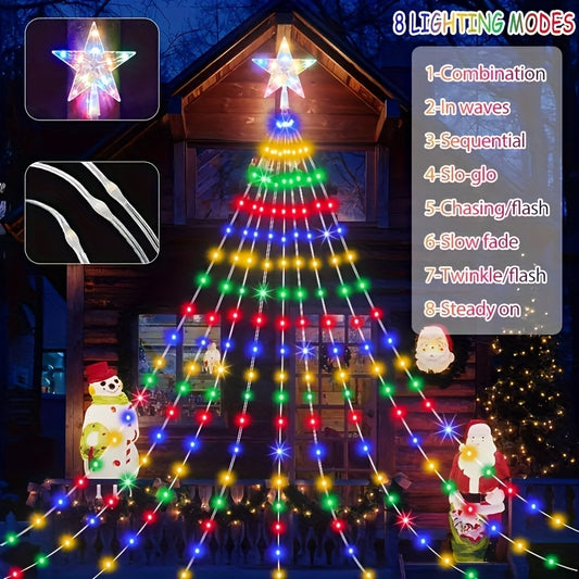 Solar-Powered LED Waterfall Tree
